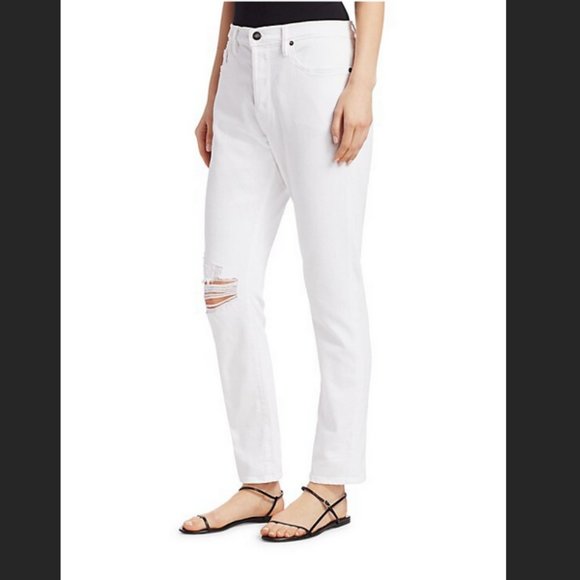 Frame Le Beau Distressed High-Rise Straight-Leg Jeans - Picture 4 of 10